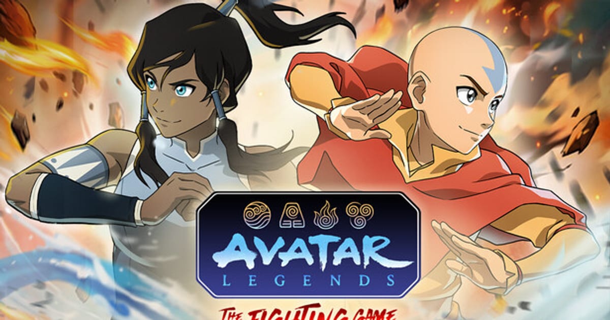Avatar Legends: The Fighting Game key art showing Aang and Korra facing off with bending attacks