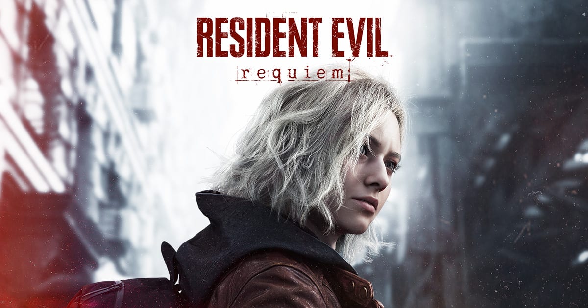 Resident Evil Requiem key art showing Grace Ashcroft in front of a ruined, snow covered city with the game logo above her