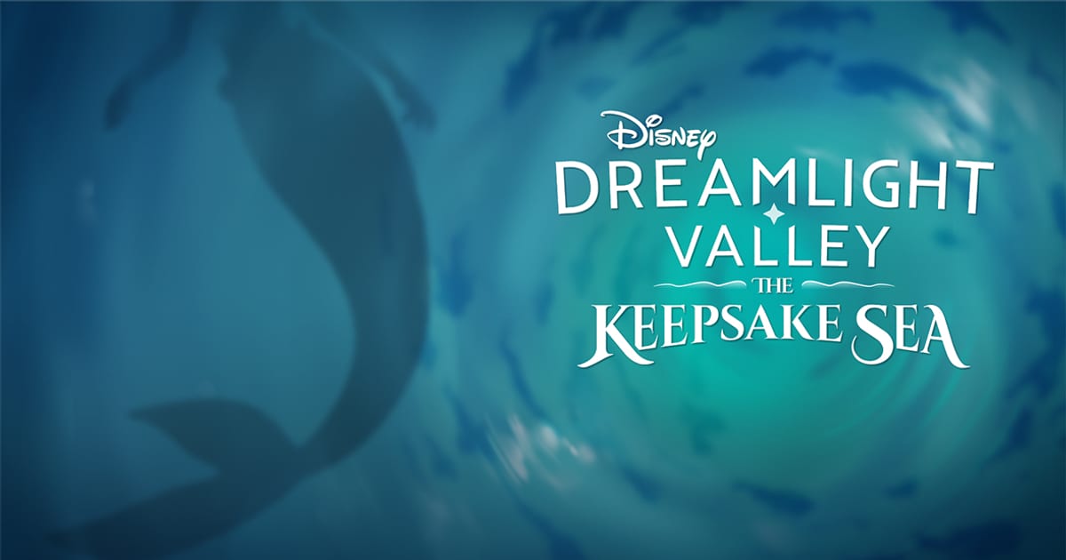 The Keepsake Sea expansion logo over a teal underwater scene with a mermaid silhouette swimming past