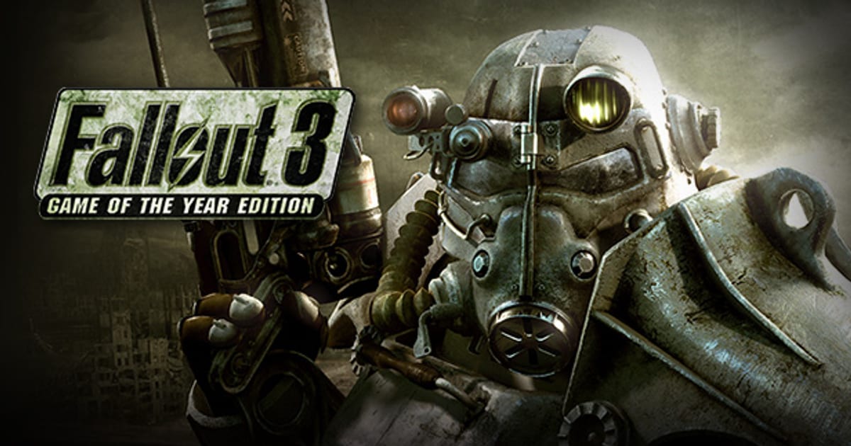 Fallout 3 key art showing a Brotherhood of Steel soldier in power armor in front of a ruined city