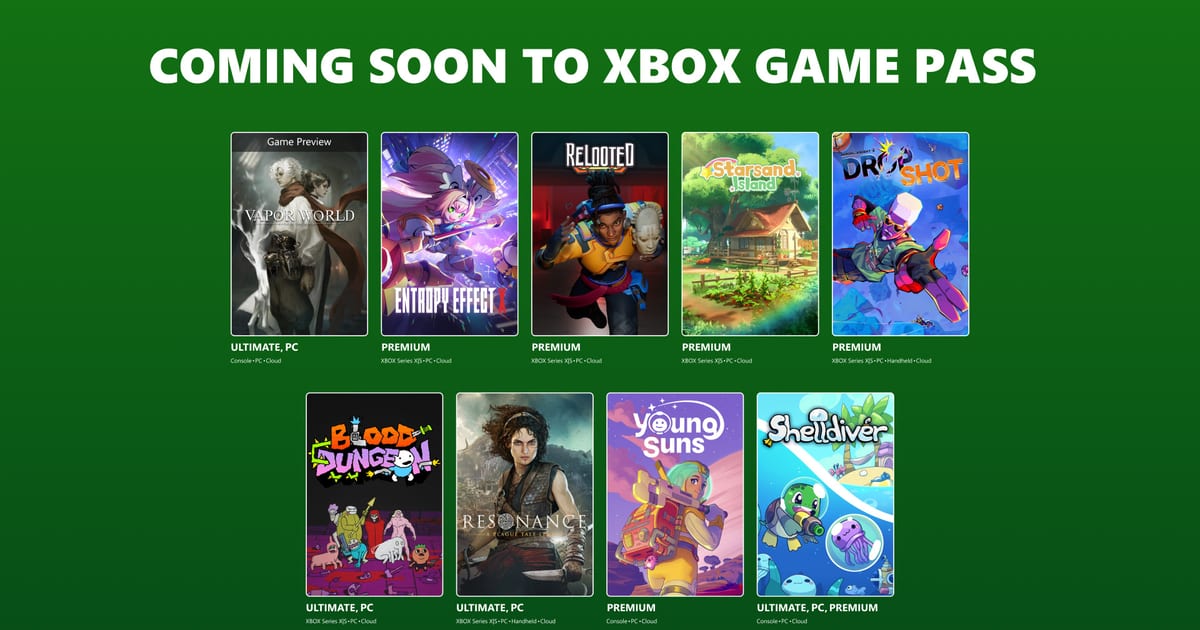 Xbox Game Pass August 2026 Wave 2 coming soon collage showing key art from the new lineup of games