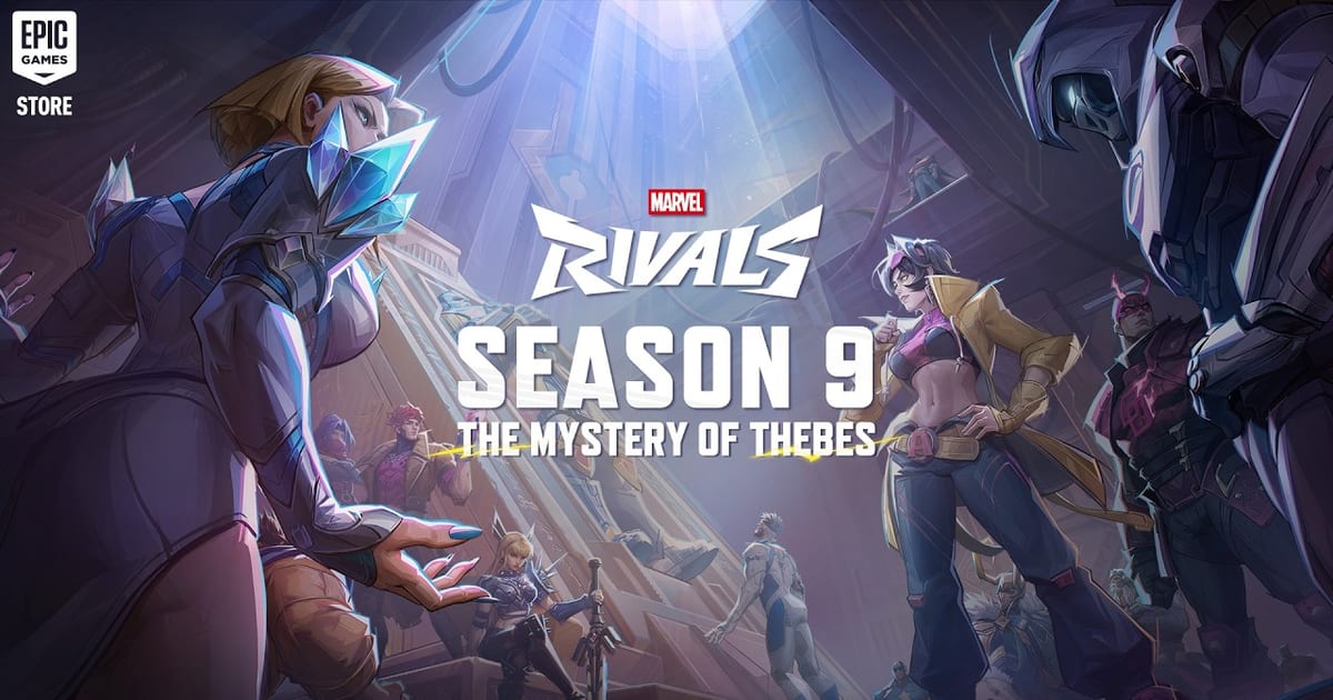 Marvel Rivals Season 9 The Mystery of Thebes key art featuring Apocalypse and the season's new heroes