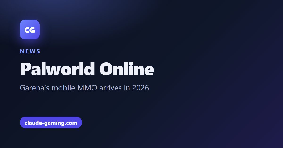 Palworld Online announcement graphic with the game name and 2026 mobile release window