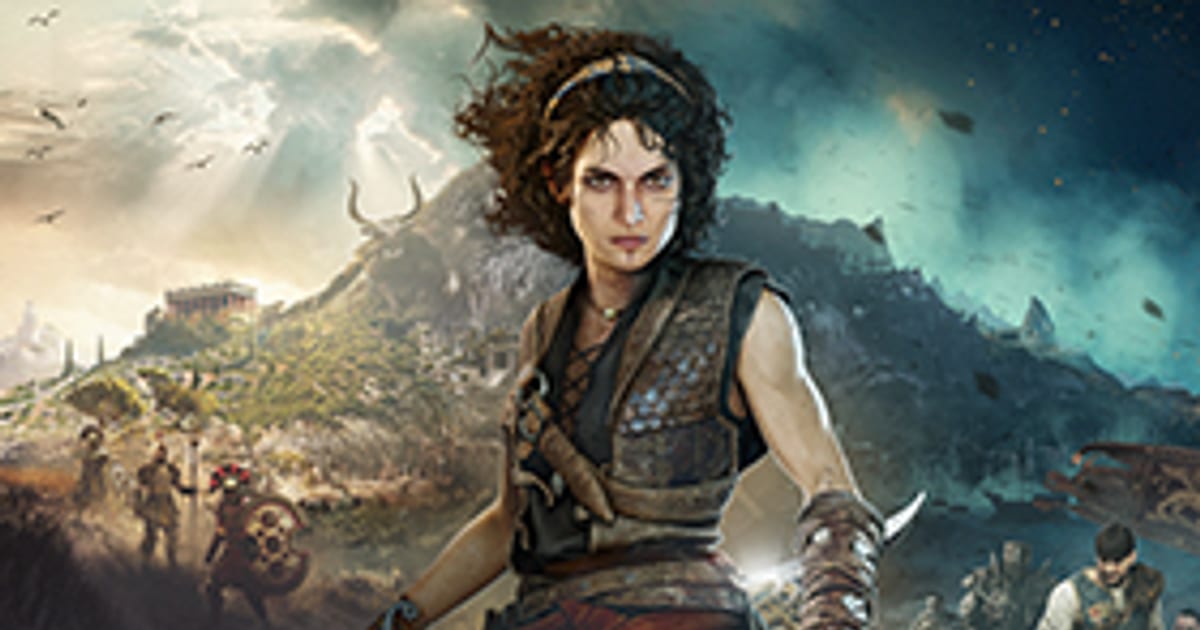 Official Resonance: A Plague Tale Legacy key art showing Sophia holding a dagger in front of the Minotaur's Island, split between a sunlit Minoan hillside and a dark storm-swept coast