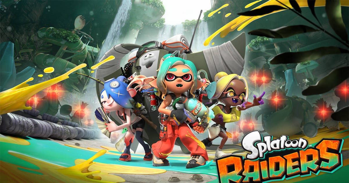 Splatoon Raiders key art showing the mechanic and Deep Cut on the tropical Spirhalite Islands