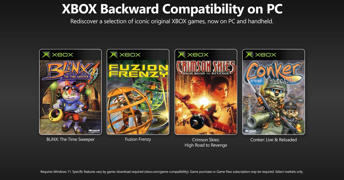 Xbox Backward Compatibility on PC key art showing classic original Xbox games