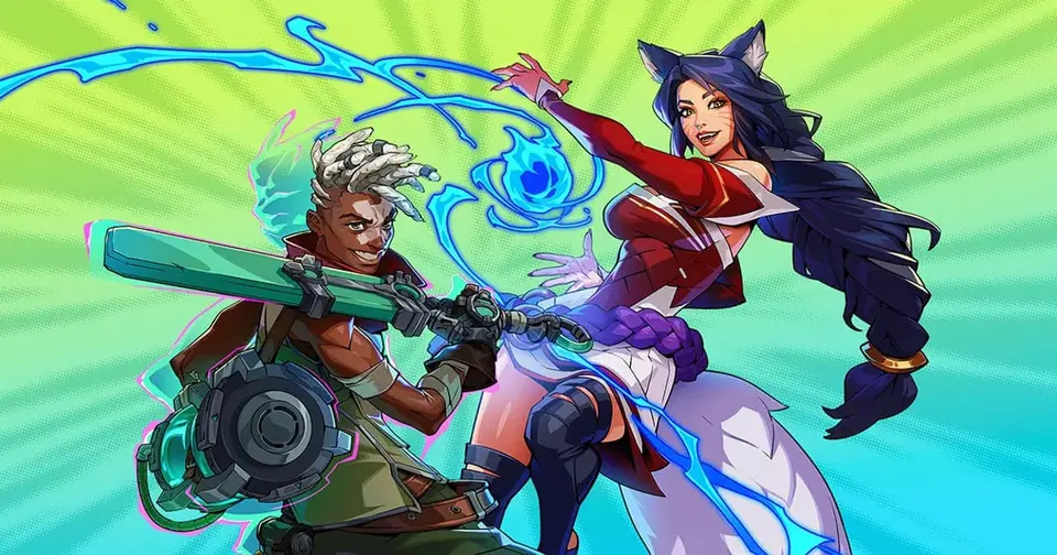 Ekko and Ahri striking poses in colorful official 2XKO key art