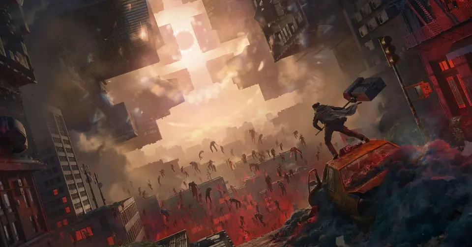 Official Control Resonant key art showing Dylan Faden holding the Aberrant hammer on a wrecked taxi as Hiss bodies float over a warped Manhattan skyline
