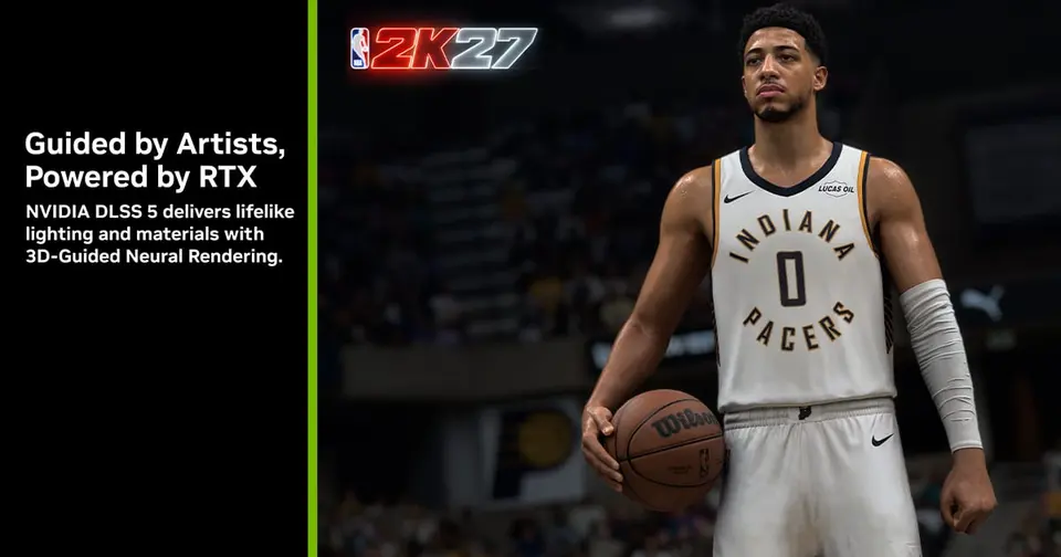 NBA 2K27 player rendered with DLSS 5 3D-Guided Neural Rendering, Nvidia key art