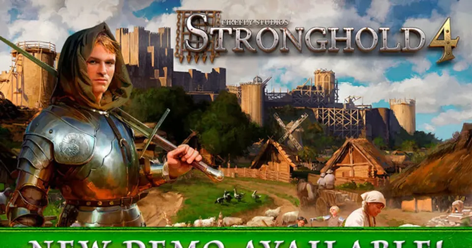 Official key art for Stronghold 4 showing a medieval castle under siege